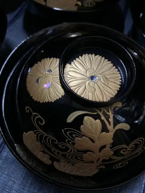 时代 木制漆器 花莳絵 螺钿 五客