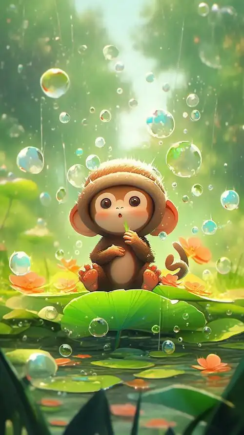 可爱的小猴子开心的在水中玩耍