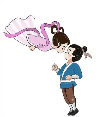 原创卡通牛郎织女手绘插画