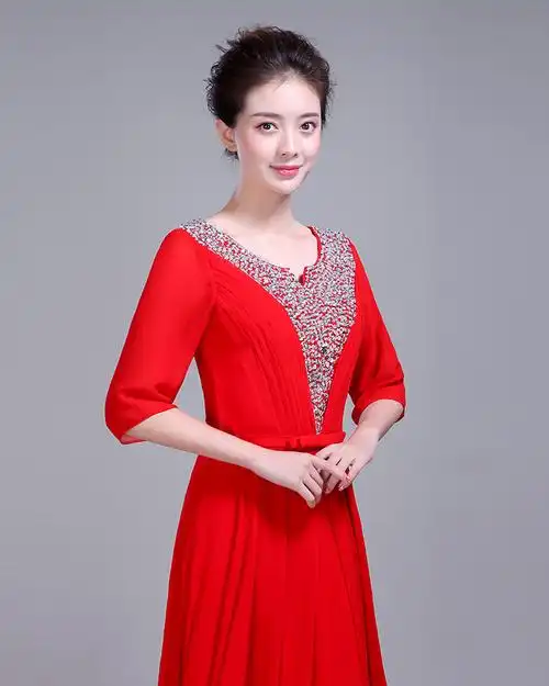 大合唱演出服女长裙新款中老年舞台服装主持指挥修身成人合唱礼服