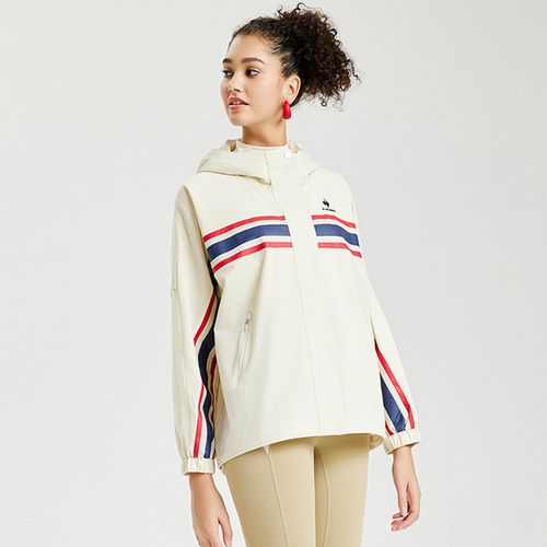 法国公鸡品牌运动休闲系列宽松带帽拉链开衫女士梭织外套