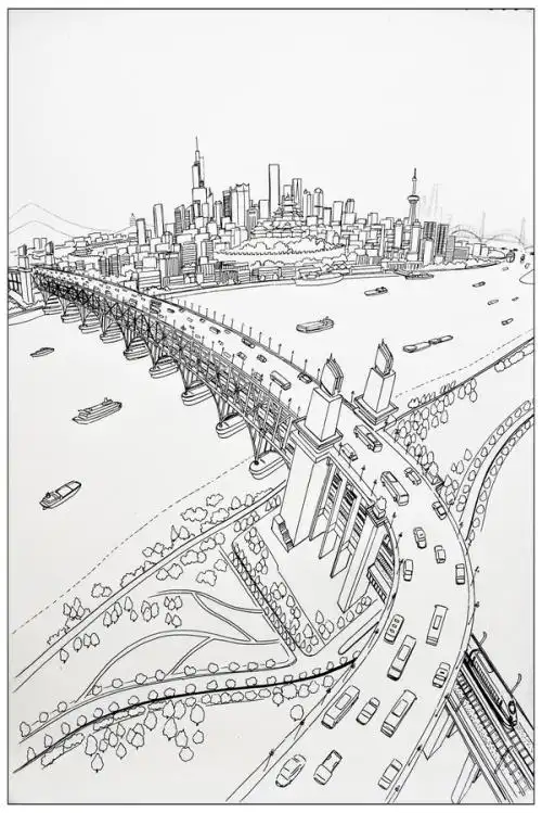 长江大桥素描画