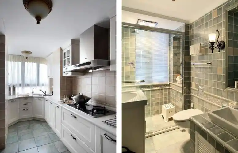 美式|深沉复古华丽-厨房(左),卫生间(右)装修效果图6-杭州泥巴公社