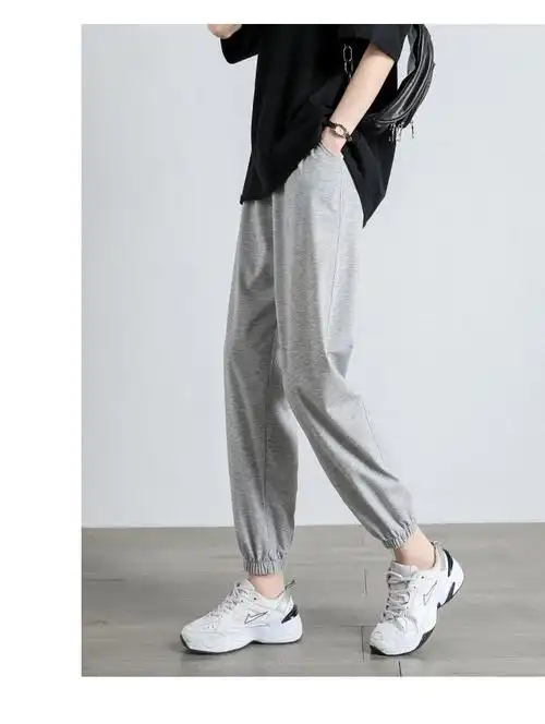 运动裤女夏季薄款休闲宽松束脚九分秋季卫裤长裤灰色裤子春秋女裤灰色