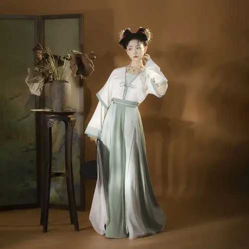 卿如故原创白菜汉服唐制唐背子半臂十二摆破裙圆领大襟衫新款促销