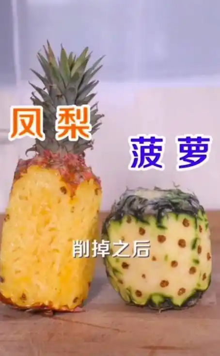 凤梨和菠萝的区别如下1顶端的叶子不同 菠萝顶端的叶子有许多的小锯齿