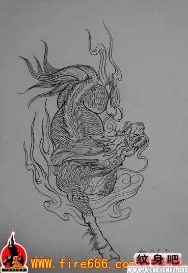 割线麒麟纹身图案