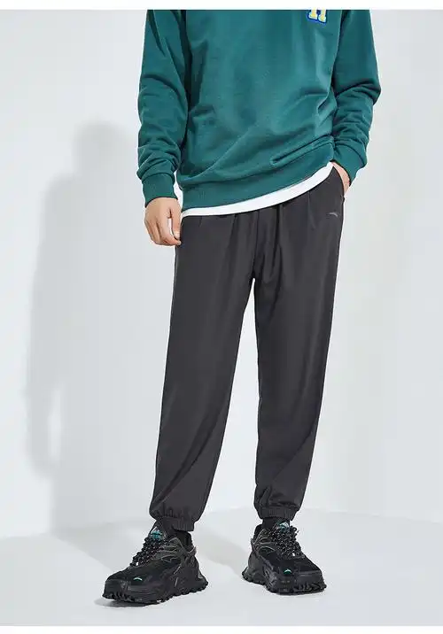 安踏梭织裤男士夏季新款运动针织九分裤速干宽松收口束脚长裤官方旗舰