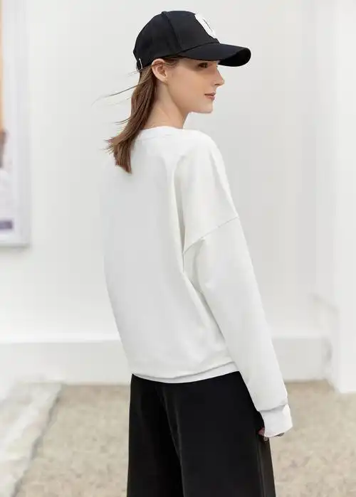 amii2022春新款学院风通勤大落肩长袖宽松精棉拉架小毛圈卫衣浅粉紫