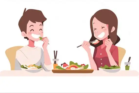 扁平一对情侣一起吃饭ai插画