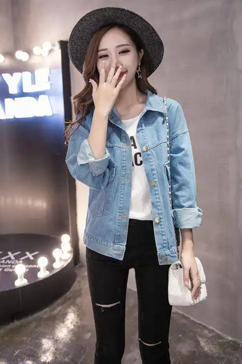 牛仔外套女宽松长袖大码牛仔衣春季新款韩版学生显瘦夹克