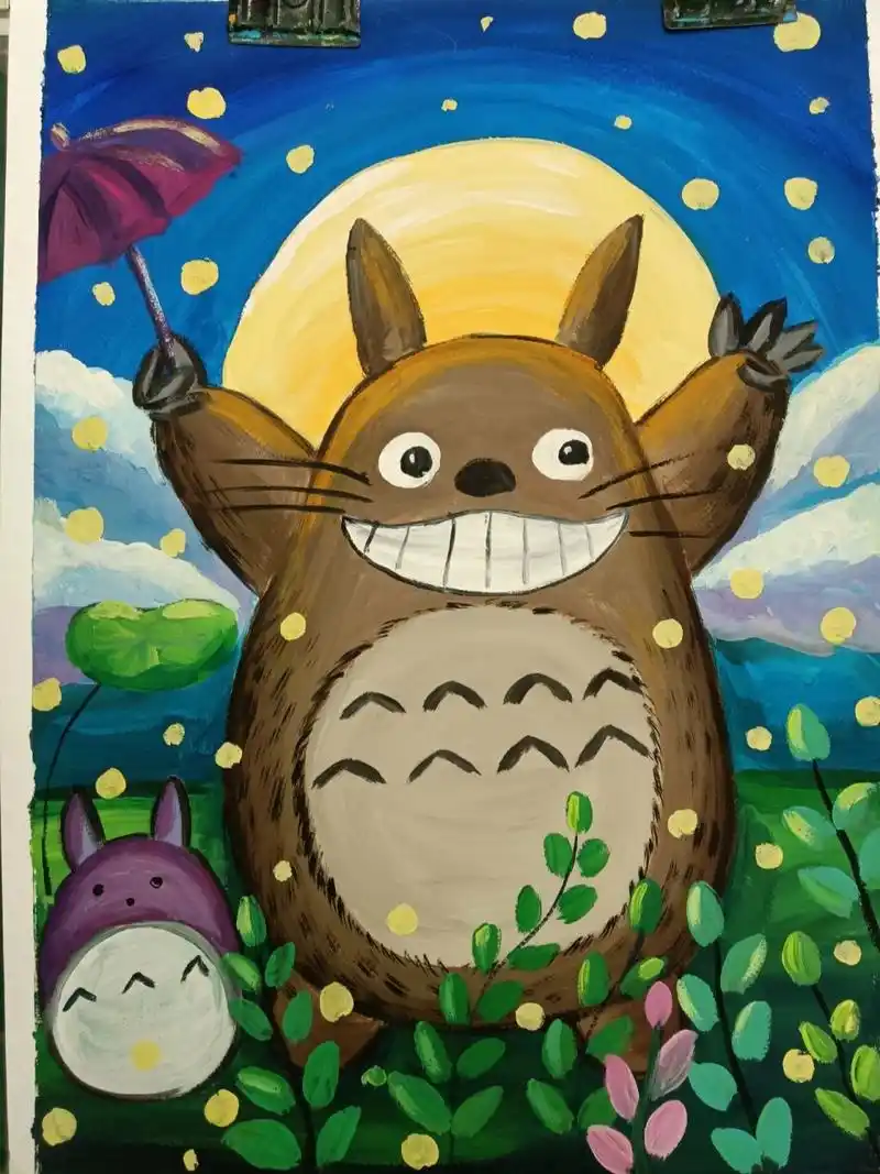 少儿美术 水粉画 龙猫 二年级水粉