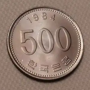 韩国1984年原光unc500元韩元硬币仙鹤纪念币大韩民国南朝鲜南韩