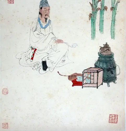 任重《古人煮茶图》高雅古典 当代工笔画名家 定之山房藏品