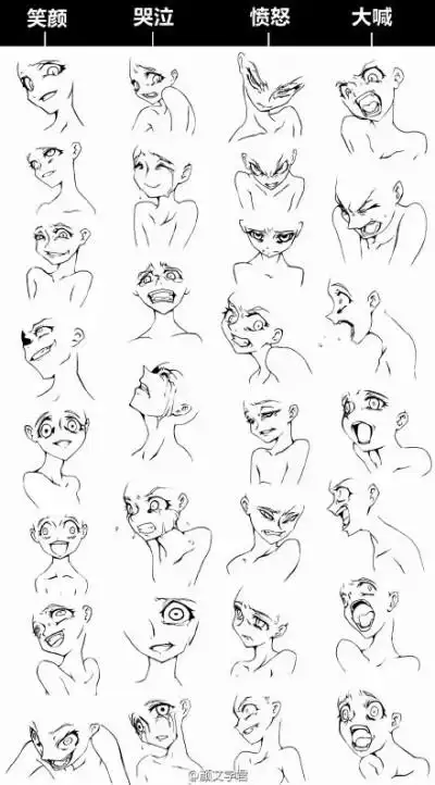 绘画素材 不同角度的头&病娇表情 侧脸教程