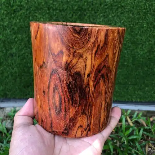 海南黄花梨满纹鬼脸笔筒