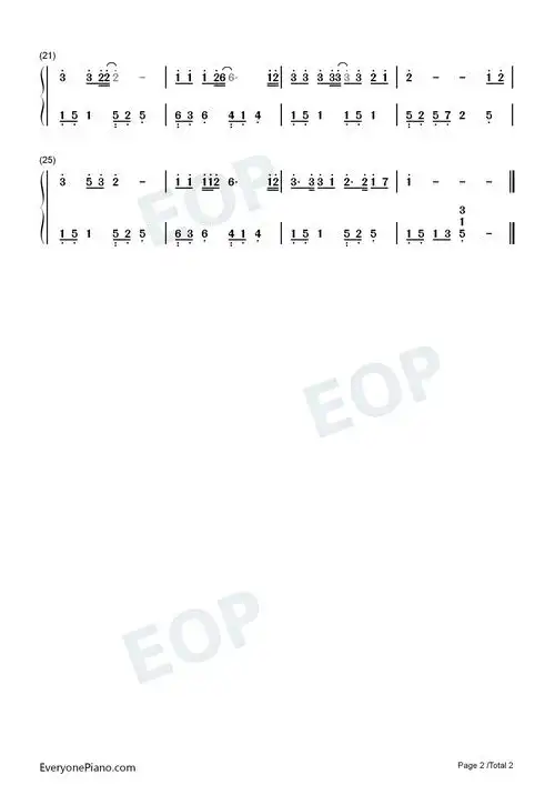 讲不出再见-c调简单版-谭咏麟双手简谱预览2-钢琴谱文件(五线谱,双手