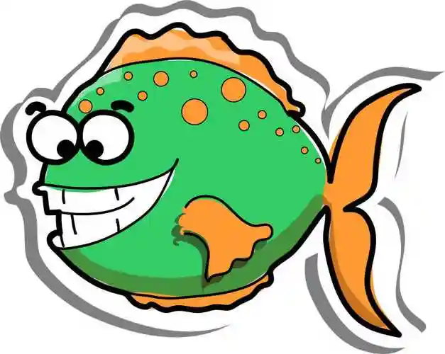 白色背景下的卡通动物和鱼类