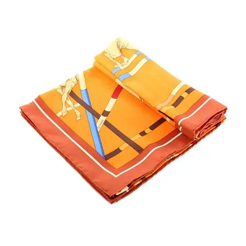 【hermes爱马仕 丝巾】hermes(爱马仕)橙色赛马图案90丝巾【正品 价格