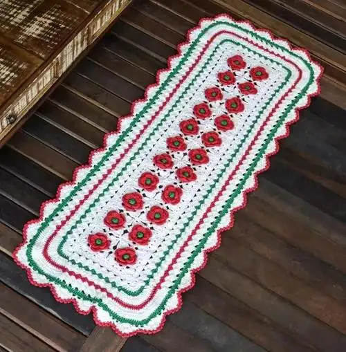 钩编丨长方形钩编地垫,这几朵单元花也太好看了!