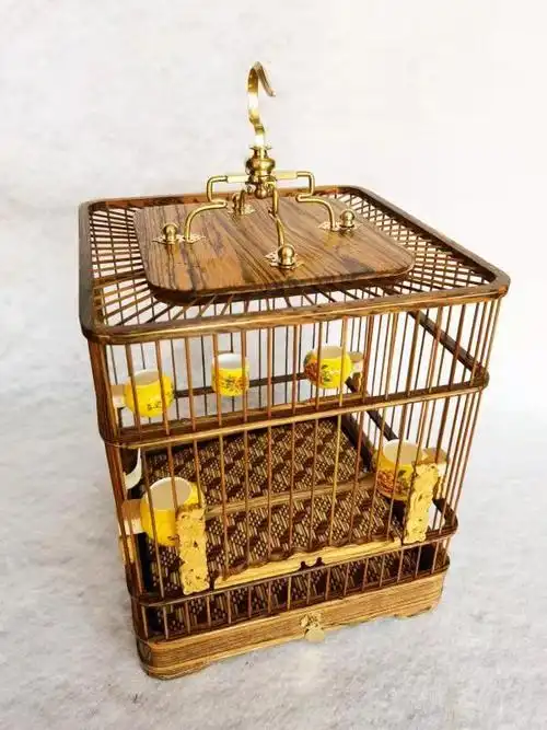 纯手工红木乌木黄花梨木红子贝子绣眼玉鸟方笼紫竹丝抽屉笼子