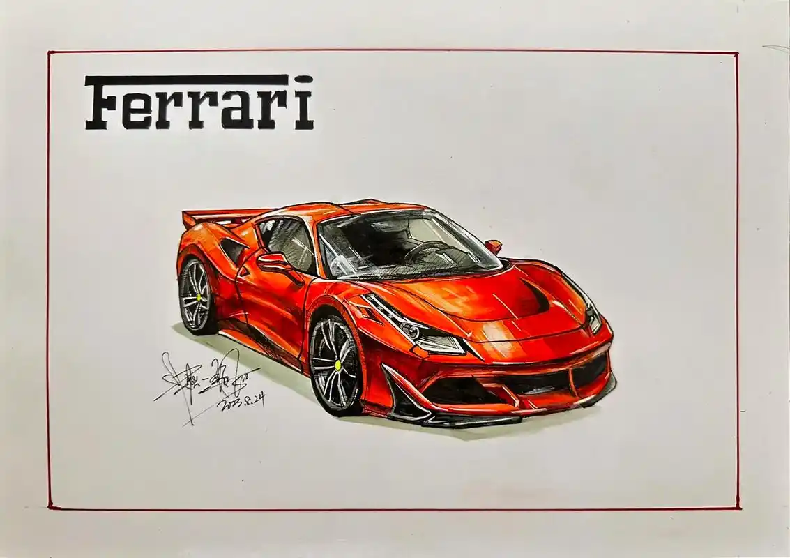法拉利的绘画过程及工具#手绘  #绘画练习#瞎画 #日本核废 - 抖音