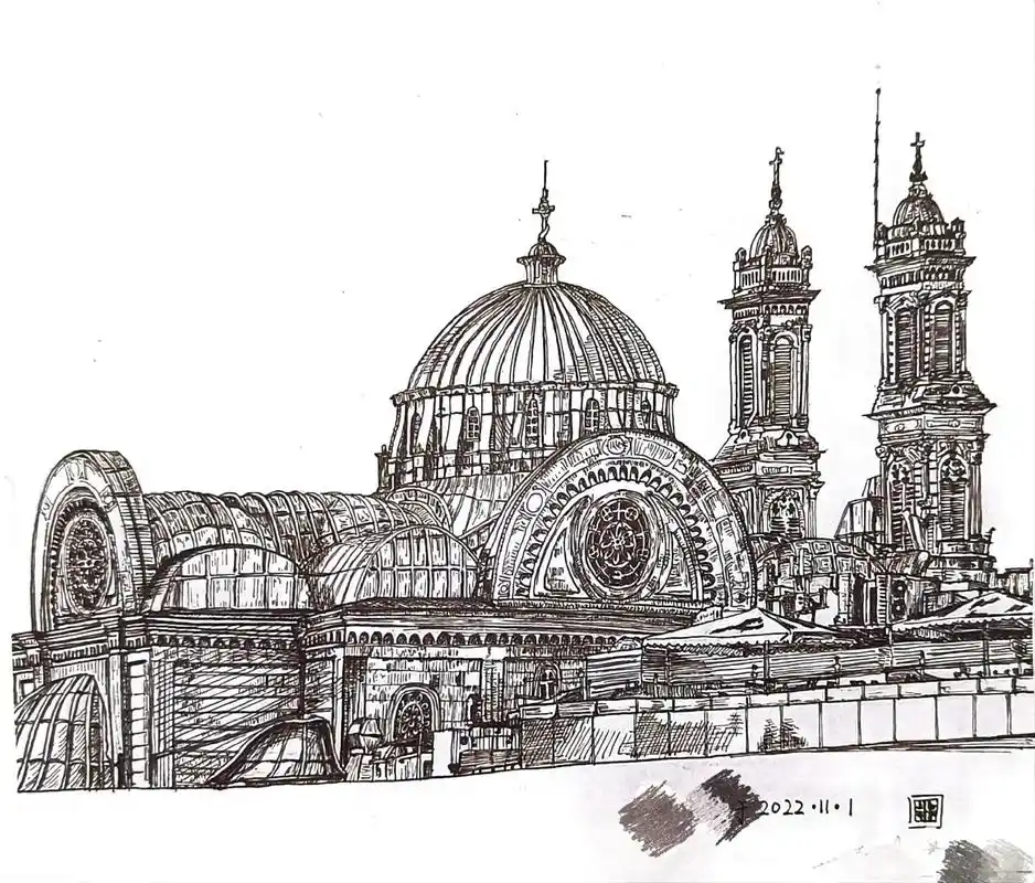 教堂手绘(库存)#建筑手绘 #钢笔画 #原创手绘 #风景写生 - 抖音
