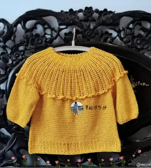 麦穗从上往下钩女童钩针公主袖套衫