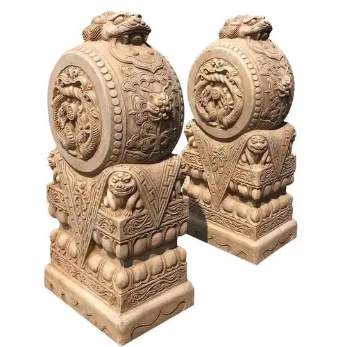 看门石狮一对 天然中式石雕汉白玉门墩抱鼓石安宅狮子貔貅麒麟门鼓