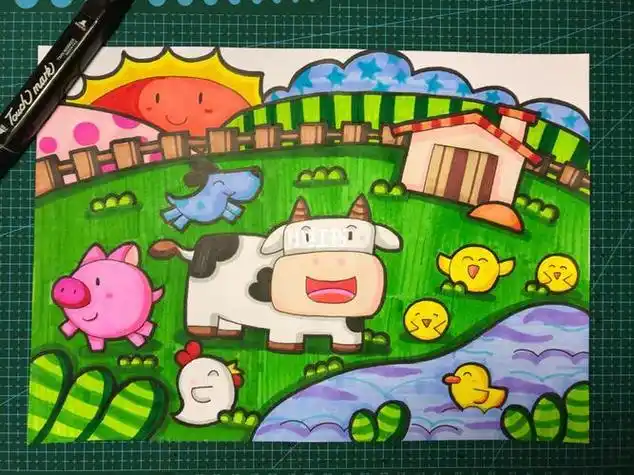 农场里的小动物简笔画农场里的小动物彩色画法步骤教程农场里的小动物