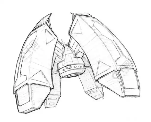 未来派或科幻空间站或空间站的黑白铅笔概念艺术图未来派空间站或空间