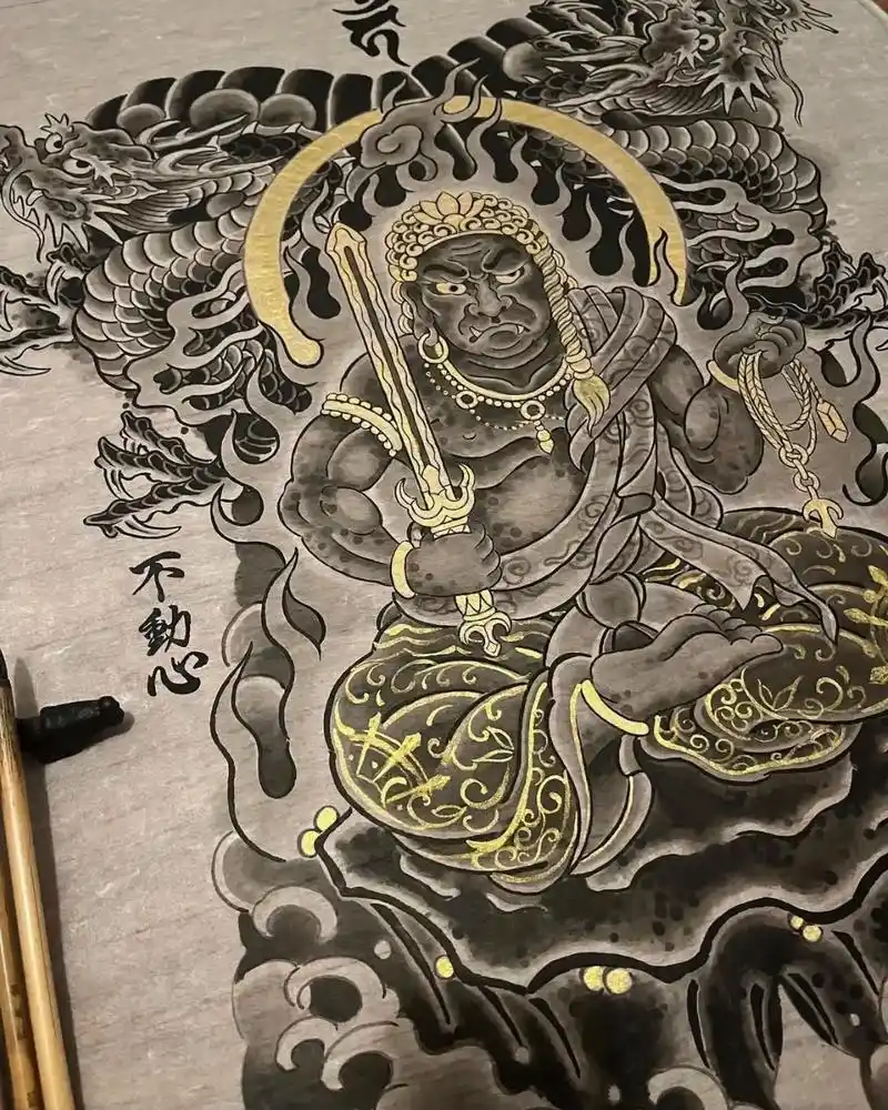 纹身手稿 #满背纹身 #不动明王 #老传统 #手稿 - 抖音
