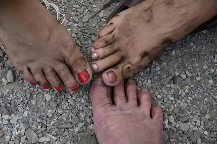 脏,双脚,污垢,鹅卵石,人类,妇女,脚趾