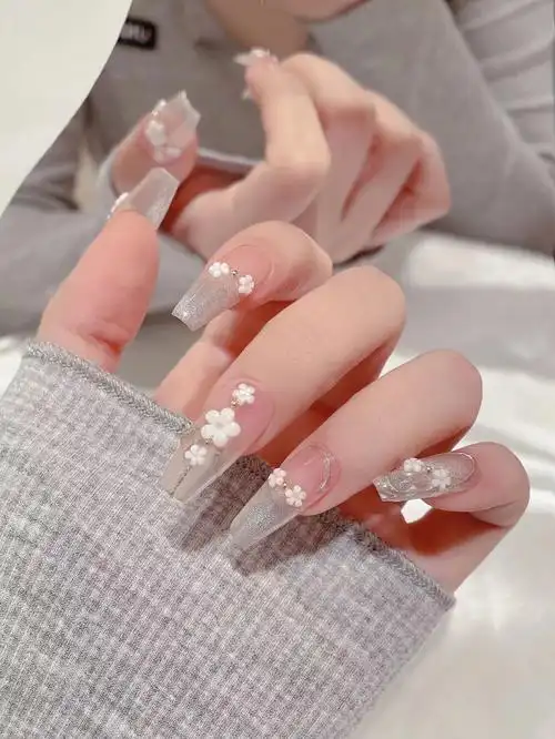 长款晶石猫眼山茶花美甲