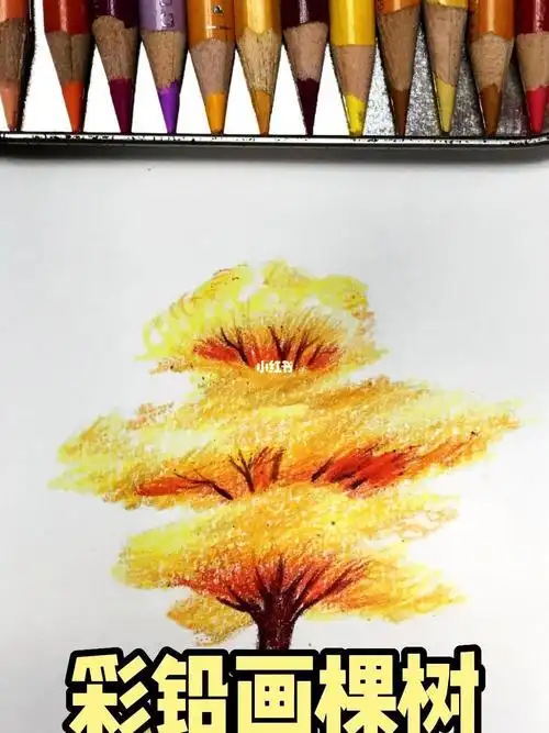 彩铅日记秋天的树附过程