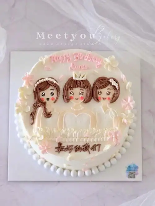 闺蜜蛋糕姐妹蛋糕简笔画人物手绘