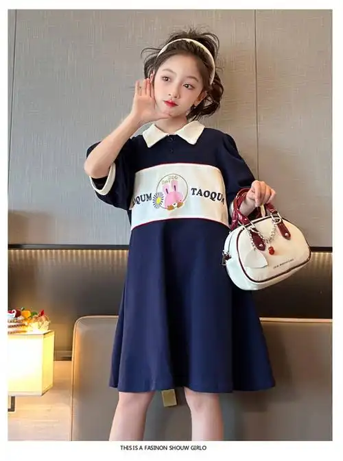 女童polo连衣裙夏季2024新款儿童女大童夏款韩版学院风炸街裙子潮