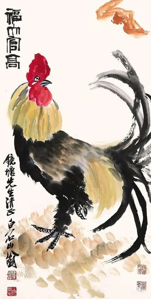 齐白石以鸡有高冠画"高官有期",笔墨见精雅堪称佳作-书画家之家