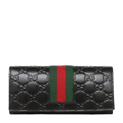 gucci/古驰 男士黑色牛皮web条纹双g压纹长款钱夹钱包黑色