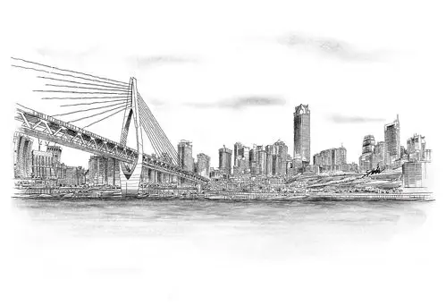 重庆天际线精细手绘