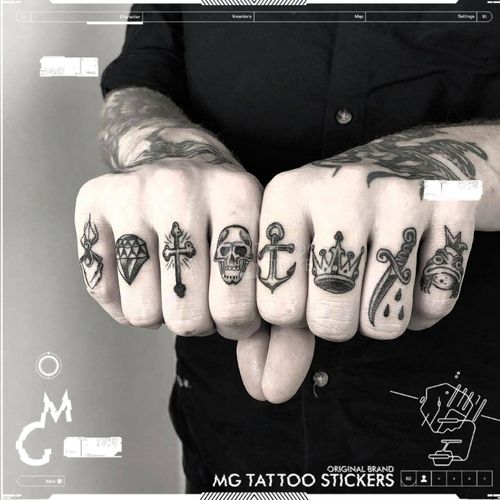 mg tattoo/欧美小图手指纹身 十字架匕首钻石蜘蛛皇冠纹身贴纸