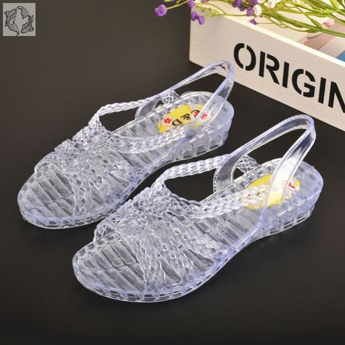 时候的塑料凉鞋80年代90年代老式怀旧经典水晶凉鞋女夏复古90后 白色