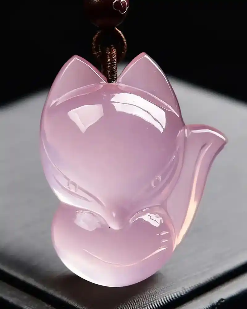 极品大号天然星光82粉水晶九尾狐狸吊坠.