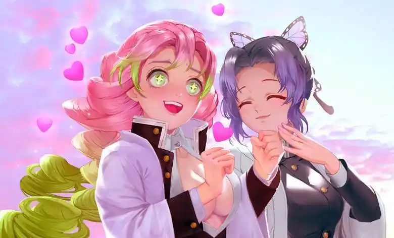 甘露寺 蜜璃胡蝶 しのぶ 闺蜜私下八卦一下吧|鑫八的鬼灭之刃插画图片