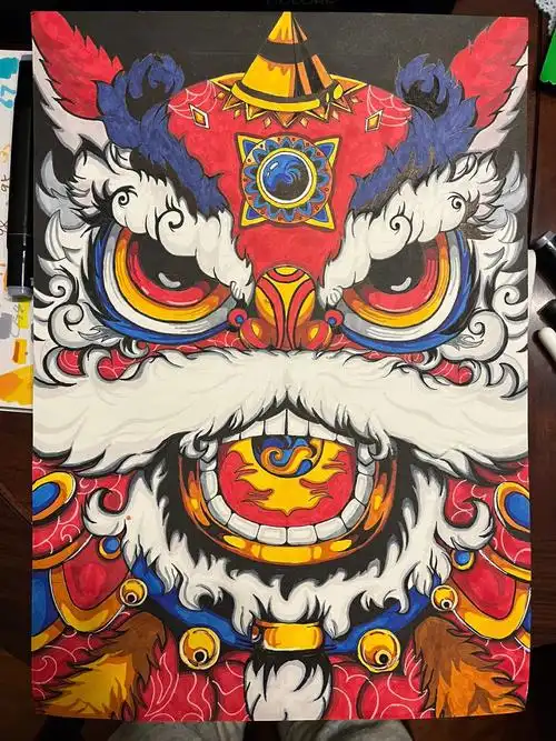 马克笔醒狮临摹