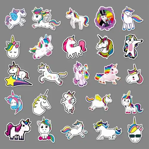 51张卡通独角兽彩虹马涂鸦贴纸笔记本电脑行李箱汽车防水装饰贴纸