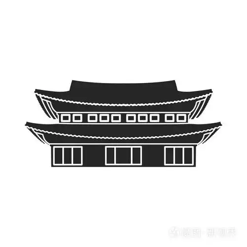 昌德宫中孤立的白色背景上的黑色风格的图标.韩国符号股票矢量图插画-