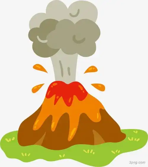 喷气卡通风格火山png素材透明免抠图片-卡通手绘