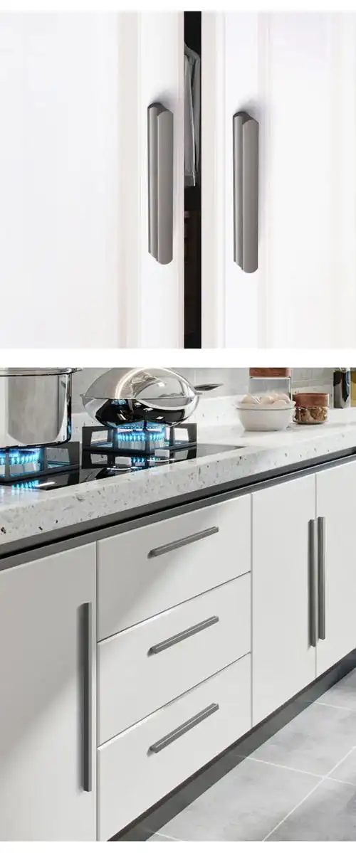 门把手手柄枪灰色拉手衣柜门橱柜抽屉柜子手柄现代简约铝合金厨房极简