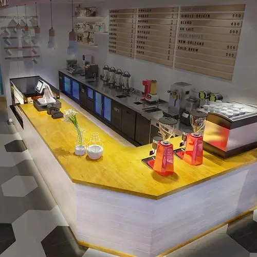 吧台简约现代奶茶茶店柜台收银台烤漆大理石前台收银台